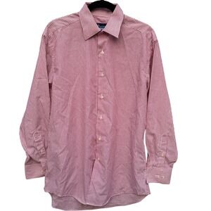 John Ashford Men Regular Fit Easy Care Striped Dress Shirt Red White Long Sleeve
